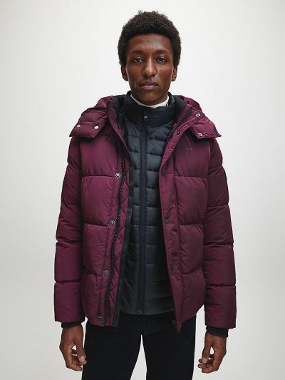 Calvin Klein Ruhák HU827355 | Calvin Klein Crinkle Nylon Hooded Férfi Pufi Dzseki Bordó